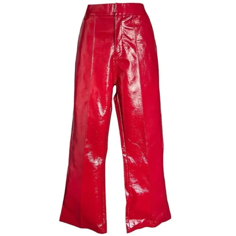 NEW Polly Princess Red Faux Madi Pu Vegan Patent Leather High Waist Pants Size 6